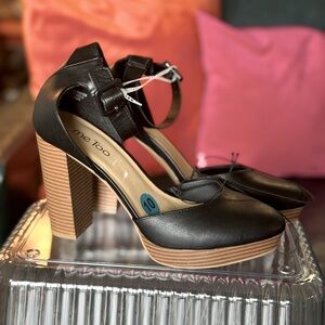 Black Leather Platform Heels (New with Tags)